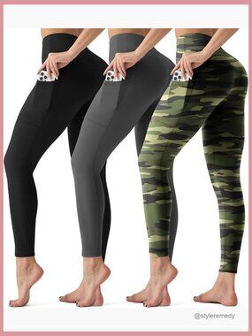 3 Pack High Waisted Tummy Control Yoga Leggings with Pockets